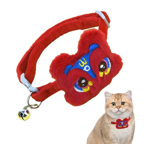 Qumiuu Katzenhalsband mit Glöckchen,Kätzchenhalsband mit Glöckchen - Verstellbares süßes Löwen-Katzenhalsband,Trainingshalsband, Haustiergeschenke, Katzen-Neujahrsoutfit für Festivalparty von Qumiuu