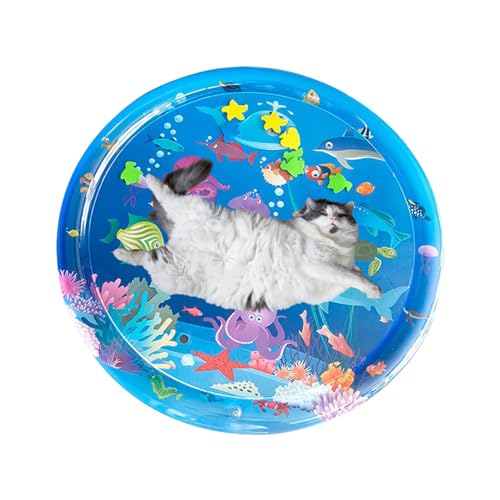 Qumiuu Wasserpad für Katzen, Spielmatte mit Wassersensor,Sensing aufblasbare Outdoor-Spielmatte für Haustiere - Krabbeltrainings-Klappmatte mit Kühleffekt für Gras, Boden, Fliesen und alle Oberflächen von Qumiuu