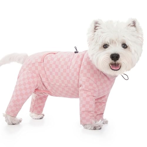 Fleece-Einteiler für den kalten Winter, dehnbarer Hunde-Winter-Body, verstellbar, Welpen, Pyjama, Haustierkleidung, Rosa, Größe L von Qunaawa