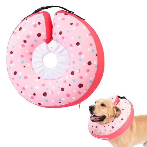 Hundekegel-Halsband, aufblasbarer Donut für große, mittelgroße und kleine Hunde, weiche, wasserdichte Hundekegel-Alternative nach Operationen, verhindert Lecken von Wunden, leicht zu reinigen (Rosa, S von Qunaawa