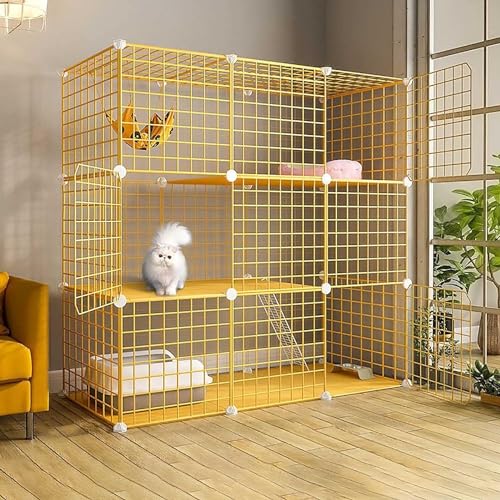 HXRW Katzengehege, großer Katzenkäfig, Indoor-Katzenschrank, halbgeschlossener Katzenkäfig, DIY-Katzenlaufstall, abnehmbarer Metalldraht, Zwinger für Frettchen, Kätzchen, Kaninchen, Kleintiere (Farbe: von Qunine