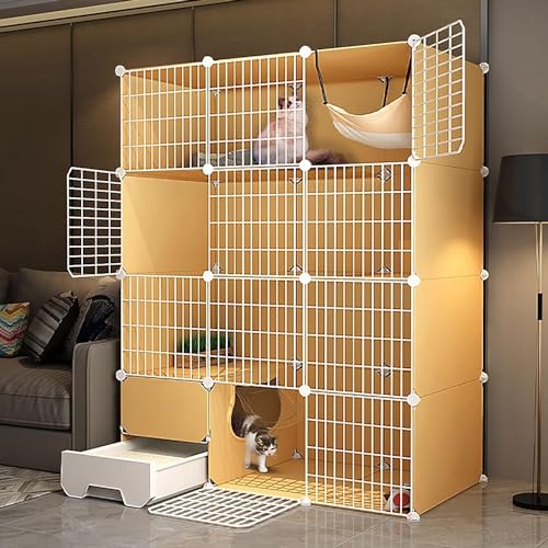 HXRW Katzengehege Großer Katzenkäfig - Katzenlaufstall Indoor Katzenkäfig Abnehmbarer Metalldraht Indoor DIY Zwinger Kiste Katzenkäfig mit Katzentoilette für Frettchen Kätzchen, Kaninchen, Kleintiere von Qunine