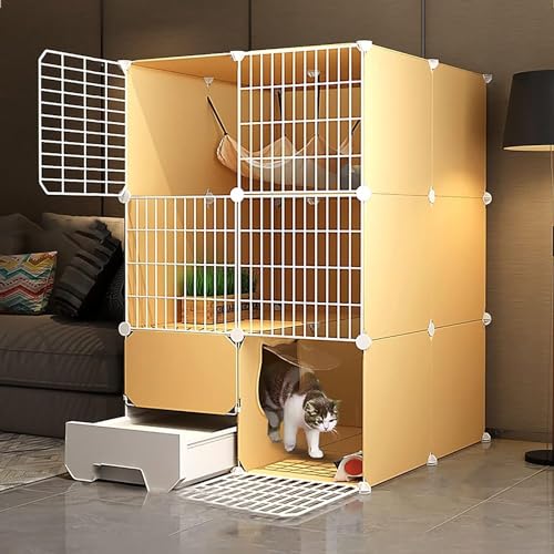 HXRW Katzengehege Großer Katzenkäfig - Katzenlaufstall Indoor Katzenkäfig Abnehmbarer Metalldraht Indoor DIY Zwinger Kiste Katzenkäfig mit Katzentoilette für Frettchen Kätzchen, Kaninchen, Kleintiere von Qunine