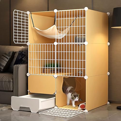 HXRW Katzengehege Großer Katzenkäfig - Katzenlaufstall Indoor Katzenkäfig Abnehmbarer Metalldraht Indoor DIY Zwinger Kiste Katzenkäfig mit Katzentoilette für Frettchen Kätzchen, Kaninchen, Kleintiere von Qunine