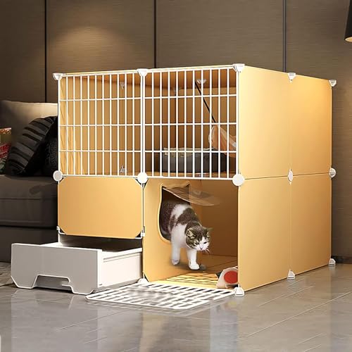 HXRW Katzengehege Großer Katzenkäfig - Katzenlaufstall Indoor Katzenkäfig Abnehmbarer Metalldraht Indoor DIY Zwinger Kiste Katzenkäfig mit Katzentoilette für Frettchen Kätzchen, Kaninchen, Kleintiere von Qunine