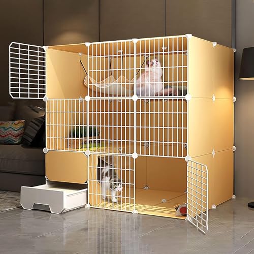 HXRW Katzengehege Großer Katzenkäfig - Katzenlaufstall Indoor Katzenkäfig Abnehmbarer Metalldraht Indoor DIY Zwinger Kiste Katzenkäfig mit Katzentoilette für Frettchen Kätzchen, Kaninchen, Kleintiere von Qunine