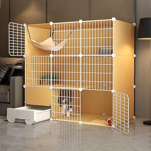 HXRW Katzengehege Großer Katzenkäfig - Katzenlaufstall Indoor Katzenkäfig Abnehmbarer Metalldraht Indoor DIY Zwinger Kiste Katzenkäfig mit Katzentoilette für Frettchen Kätzchen, Kaninchen, Kleintiere von Qunine