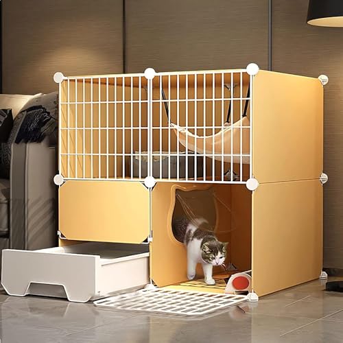 HXRW Katzengehege Großer Katzenkäfig - Katzenlaufstall Indoor Katzenkäfig Abnehmbarer Metalldraht Indoor DIY Zwinger Kiste Katzenkäfig mit Katzentoilette für Frettchen Kätzchen, Kaninchen, Kleintiere von Qunine