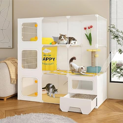 HXRW Katzengehege Katzenkäfig Indoor mit Katzenklo Katzengehege DIY Katzenlaufstall Katzenhaus Abnehmbarer Metalldraht Katzenzaun für Frettchen Kitty, Hase, Kaninchen, Kleintiere von Qunine