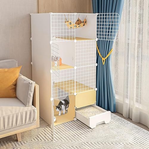 HXRW Katzengehege Katzenkäfig mit Katzentoilette, Katzenkäfig Katzenkäfige Indoor DIY Katzengehege für Kleintiere, abnehmbare Metallkatze für Frettchen, Kätzchen, Kaninchen, Kleintiere (Größe: von Qunine