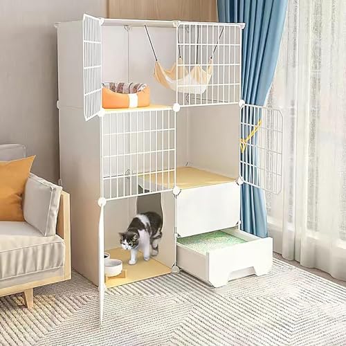 HXRW Katzengehege Katzenkäfig mit Katzentoilette, Katzenkäfig Katzenkäfige Indoor DIY Katzengehege für Kleintiere, abnehmbare Metallkatze für Frettchen, Kätzchen, Kaninchen, Kleintiere (Größe: von Qunine