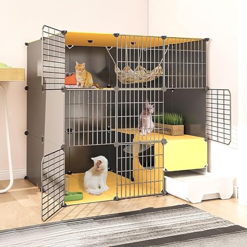 HXRW Katzengehege Katzenkäfige Innen, Großer Katzenkäfig mit Katzentoilette, DIY Katzenlaufstall Katzengehege Abnehmbare Drahtzwinger Kiste für Frettchen Kitty, Hase, Kaninchen, Kleintiere von Qunine