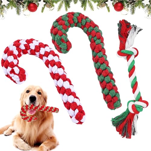 Qunkun 3 Stück Hundespielzeug Seil, Hunde Kauspielzeug, Weihnachts-Zuckerstangen-Seil, Weihnachten Hund Haustiere Kauen, Weihnachten Hundespielzeug, Hundezähne Reinigungsseil Spielzeug (A) von Qunkun
