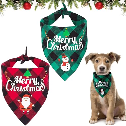 Weihnachten Hund Bandana Katzen Halstuch, 2 Stück Haustier Halstuch Schal Dreieck Lätzchen Kariert Rot Grün Kopftücher, Haustier Bandanas für Weihnachts Haustier Kostüm Zubehör (A) von Qunkun