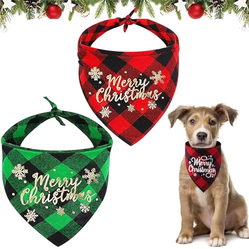 Weihnachten Hund Bandana Katzen Halstuch, 2 Stück Haustier Halstuch Schal Dreieck Lätzchen Kariert Rot Grün Kopftücher, Haustier Bandanas für Weihnachts Haustier Kostüm Zubehör (B) von Qunkun