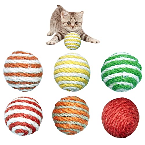 Qusmeiyici 6 Stück Katzen-Sisal-Bälle, bestes Katzenspielzeug für Indoor-Katzen – Katzenminze Spielzeug & gewebte Wollschnur Rasselball Spielzeug Set für Katzen (zufällige Farbe) von Qusmeiyici