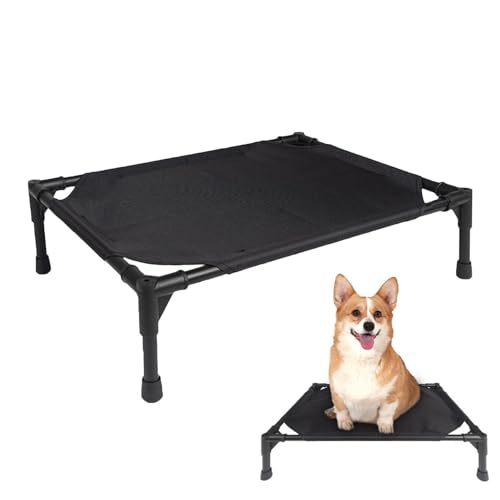 Hundeliege Mit Dach, Outdoor Liege Für Hunde, Erhöhtes Haustierbett Mit Abnehmbarem Verdeck, Klappbar Sonnenschutz Hundeliege, Erhöhtes Hundebett, Haustierbett Für Indoor & Outdoor von Qutalmi