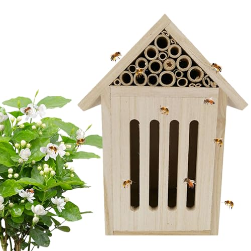 Qutalmi Bienenhaus aus Holz, Gartenbienenhaus - Naturholz-Maurer-Bienenkasten,Robuste und langlebige, stilvolle Gartendekoration, Bienenstock lockt friedliche Bienenbestäuber, Schmetterlinge und von Qutalmi