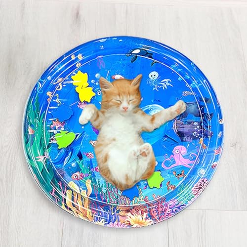 Qutalmi Runden Wassermatte Katze, Aqua Sensorik Matten Für Katzen Und Hunde, Interaktive Spielzeug Wassermatte, Bettmatten Water Cat Mat Tummy Time Sensorische Spielzeug von Qutalmi