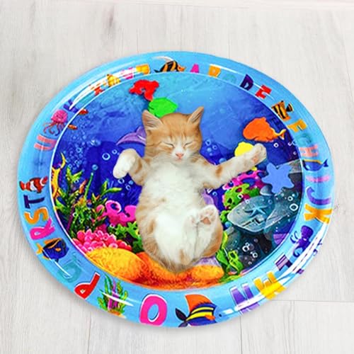 Qutalmi Runden Wassermatte Katze, Aqua Sensorik Matten Für Katzen Und Hunde, Interaktive Spielzeug Wassermatte, Bettmatten Water Cat Mat Tummy Time Sensorische Spielzeug von Qutalmi