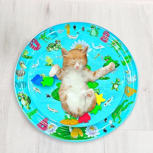 Qutalmi Runden Wassermatte Katze, Aqua Sensorik Matten Für Katzen Und Hunde, Interaktive Spielzeug Wassermatte, Bettmatten Water Cat Mat Tummy Time Sensorische Spielzeug von Qutalmi