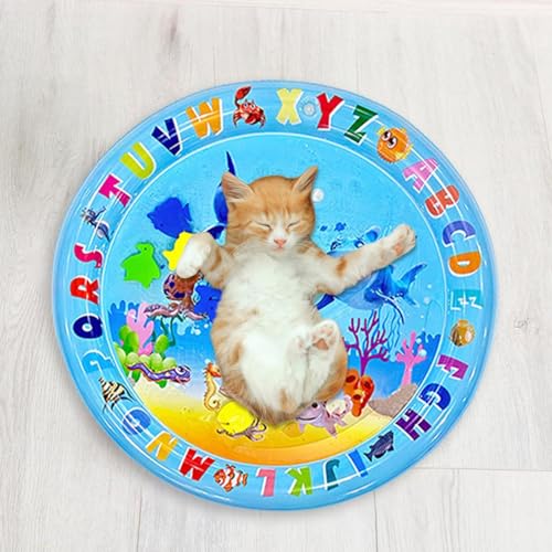 Qutalmi Runden Wassermatte Katze, Aqua Sensorik Matten Für Katzen Und Hunde, Interaktive Spielzeug Wassermatte, Bettmatten Water Cat Mat Tummy Time Sensorische Spielzeug von Qutalmi