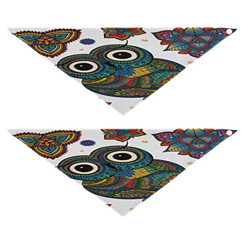 Hundehalstuch, Tiere, Eule, Vogel, ethnisches Haustier-Bandana für Hunde, Katzen, Haustier, Dreieck, Lätzchen, Hundeschal, Urlaubszubehör für Welpen, Katzen, Hunde, Größe L, 2 Stück von Quteprint