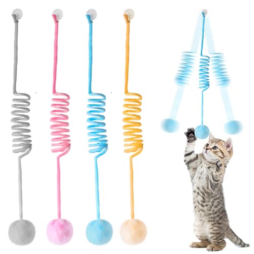 Quxvena Katzenspielzeug Hängende Türrahmen Selbstbeschäftigung Interaktives Katzenspielzeug Intelligenz Katzen Spielzeug Einziehbar Kätzchen Zauberstab Spielzeug Cat Toys (4 Stück) von Quxvena