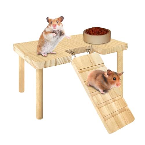 Quzente Hölzerne Hamster Spielplatzplattform, Kleine Haustiertreppen Spielzeugplattform Mit Treppe, Hamster Kletterspielzeug Für Meerschweinchen Chinchillas Rennmäuse Und Mäuse von Quzente