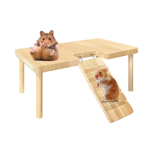 Quzente Hölzerne Hamster Spielplatzplattform, Kleine Haustiertreppen Spielzeugplattform Mit Treppe, Hamster Kletterspielzeug Für Meerschweinchen Chinchillas Rennmäuse Und Mäuse von Quzente