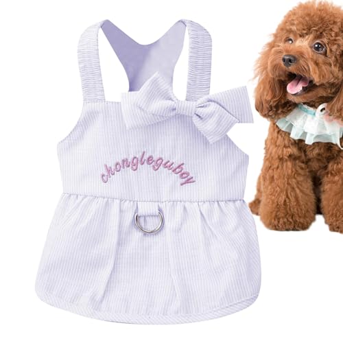 Quzente Hunde-Sommerkleid, gestreiftes Hundekleid - Hündchen-Prinzessin-Kleider,Gestreifte Hunde-Outfits mit Kordelzug-Schnalle, Hunde-Sommerkleid mit Schleife für kleine, mittelgroße Hunde, Katzen, von Quzente