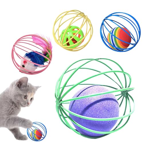 Quzente Mausball für Katzen, Katzenballspielzeug - 4 Stück interaktives Käfig-Mausball-Katzenspielzeug | Kreatives Haustierkatzenzubehör, Haustierkätzchenspielzeug, Haustierkatzenspielzeug für von Quzente