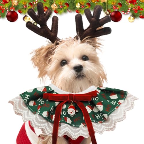 Weihnachts-Hundehalstuch, niedliches Haustier-Halsband, doppelseitig, atmungsaktiv, Hals-Zubehör, Weihnachts-Lätzchen mit Schleife und verstellbaren Trägern, Urlaubs-Hundehalstücher für Katzen und von Quzente