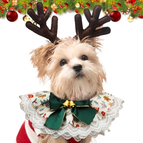 Weihnachts-Hundehalstuch, niedliches Haustier-Halsband, doppelseitig, atmungsaktiv, Hals-Zubehör, Weihnachts-Lätzchen mit Schleife und verstellbaren Trägern, Urlaubs-Hundehalstücher für Katzen und von Quzente