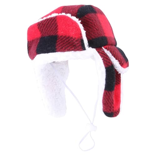 Qyljeiwred Beanie für Hunde, Wintermütze, Haustiermütze, Hundemütze, Weihnachtsmütze, Haustier-Kopfbedeckung, verstellbar, rot kariert, Hundekostüm-Zubehör von Qyljeiwred