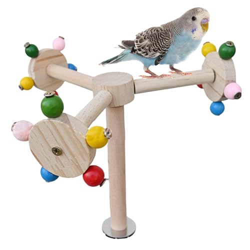 Bird Climbing Chew Toy, Bird Cage Perch with Spinner, Puzzle Bird Perch Toy, Windmill Bird Cage Toy, Bird Stand Perch with Balls, Cage Perch 8.27x7.09x7.09 Inches for Small Birds von Qzdtue