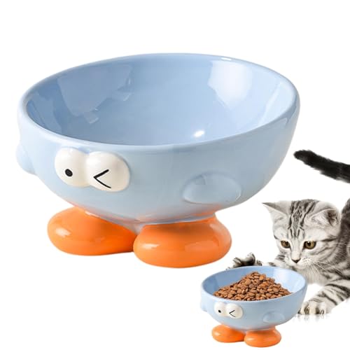 Keramik-Katzenfeder, Raised Pet Feeding Dish, Erhöhte Futterschale mit süßem Expression Muster, 14 x 9 x 6 cm, ergonomisches Design für kleine Haustiere, Katzen und Katzen von Qzdtue