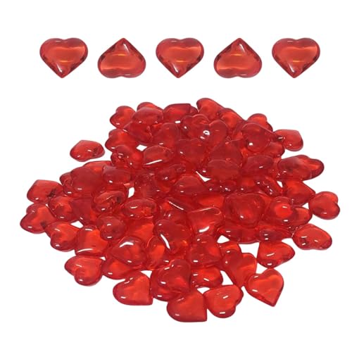 Rote Herzsteine, 55 x verstreute Tisch-Edelsteine, Herz-Ornament aus Acryl, rote Herzsteine für Hochzeiten, Tischdekoration von Qzdtue