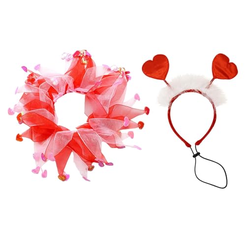 Valentine's Day Dog Kostüme, Feier Puppy Red Heart Headband, 7,87 x 10,63 Zoll, Dog Holiday Party Props, Valentine's Pet Hair Accessories für kleine, mittelgroße und große Pets von Qzdtue