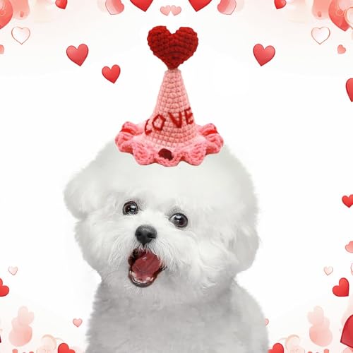 Weiche Katze, Cartoon-Valentines Day Dog Hat, kleine Katzen-Häkelmütze, Haustiermütze, 35 g (Polyester), 10 x 10 x 10 cm, für Katzen, Hunde, Welpen, Katzen von Qzdtue