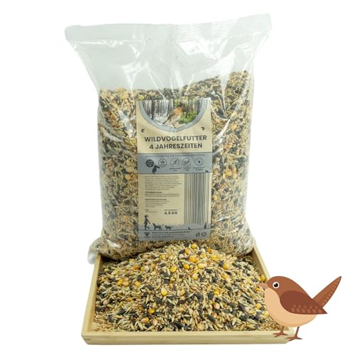 R&M Wildvogelfutter - 4 Jahreszeiten 4,5 KG I Hochfettiges Futter für Wildvögel & Tauben I Ganzjährige Fütterung I Reich an Mais, Weizen, Gerste, Sonnenblumenkernen & Mehr I Ohne Zucker & Zusätze von R&M Futter und Lebensmittel GmbH