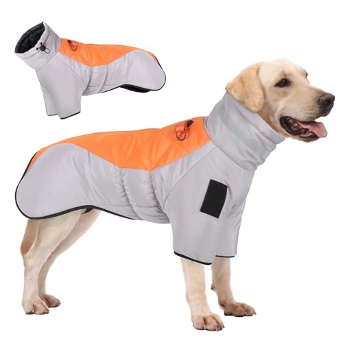 R2Depot Wasserdichte Warme Hundejacke, Winddichter Winter Hundemantel, Reflektierende Hoher Kragen Hundekleidung für Mittlere Große Hunde (XX-Large, Orange) von R2Depot