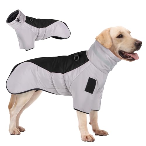 R2Depot Wasserdichte Warme Hundejacke, Winddichter Winter Hundemantel, Reflektierende Hoher Kragen Hundekleidung für Mittlere Große Hunde (XX-Large, Schwarz) von R2Depot