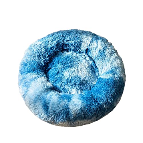 Beruhigende Katzenbetten for Hauskatzen, bequemes Katzenbett, rundes, flauschiges Plüsch-Haustierbett mit Anti-Angst-Funktion, weiche Tiefschlaf-Haustiermatte, grün, 50 cm/327 ( Color : Blue , Size : von RAHYMA