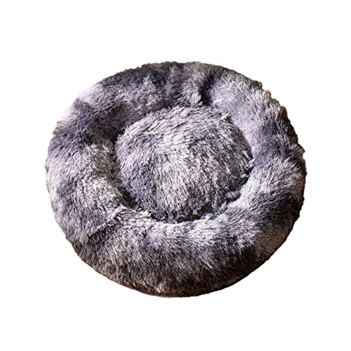 Beruhigende Katzenbetten for Hauskatzen, bequemes Katzenbett, rundes, flauschiges Plüsch-Haustierbett mit Anti-Angst-Funktion, weiche Tiefschlaf-Haustiermatte, grün, 50 cm/327 ( Color : Dark Gray , Si von RAHYMA