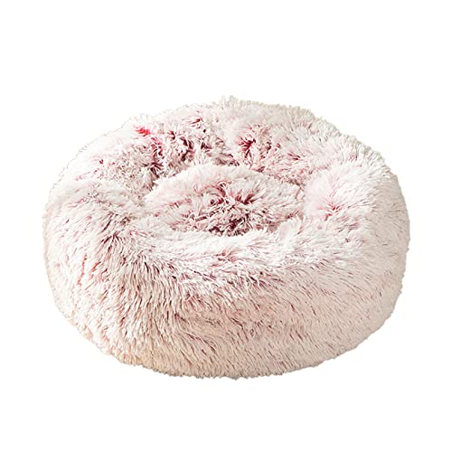 Beruhigende Katzenbetten for Hauskatzen, bequemes Katzenbett, rundes, flauschiges Plüsch-Haustierbett mit Anti-Angst-Funktion, weiche Tiefschlaf-Haustiermatte, grün, 50 cm/327 ( Color : Pink , Size : von RAHYMA