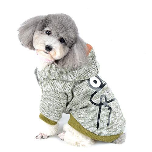 Gestrickter Winter-Hundemantel mit Kapuze, mit Fleece gefüttert, Welpen-Katzen-Strickwaren, zweibeinige Hundejacke, Outfit, weicher, warmer Pyjama-Pullover for kaltes Wetter, lustige Haustier-Kostüm-K von RAHYMA