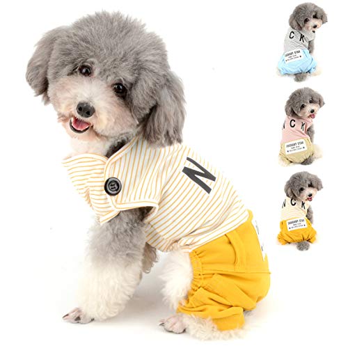 Hunde-Baumwoll-Outfits for kleine Hunde, gestreifte Haustierhemden mit Hose, Hündchen, süßer Briefdruck, Overall, Sommer, Hündchen, vierbeinig, Kostüm, Gelb, Größe S/167 (Color : Yellow, Size : XL(B von RAHYMA