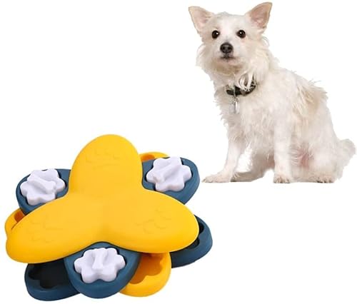 Hunde-Puzzle-Futterspender, Rotierendes Hunde-Slow-Food-Spielzeug Interaktives Puzzle-Fütterungs-Plattenspieler-Trainings-Hundespielzeug, Hunde-Gehirnspiele, Verbesserung des IQ/516 ( Color : Yellow ) von RAHYMA