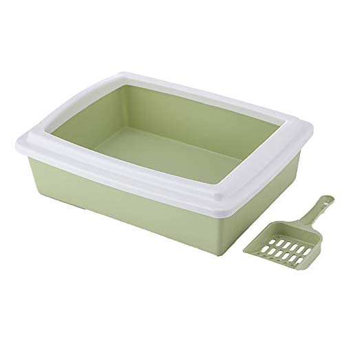 Katzentoilette for Haustiere, rechteckige, halbgeschlossene Toilette mit Spritzschutz, mit Schaufel for Haustier, Katze, Kätzchen, Blau/66 (Color : Green, Size : Large) von RAHYMA